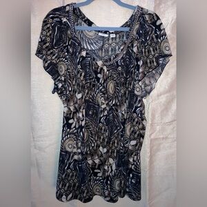 Women’s CATO Woman Tunic Blouse Size 22-24W Brown & Black Pattern